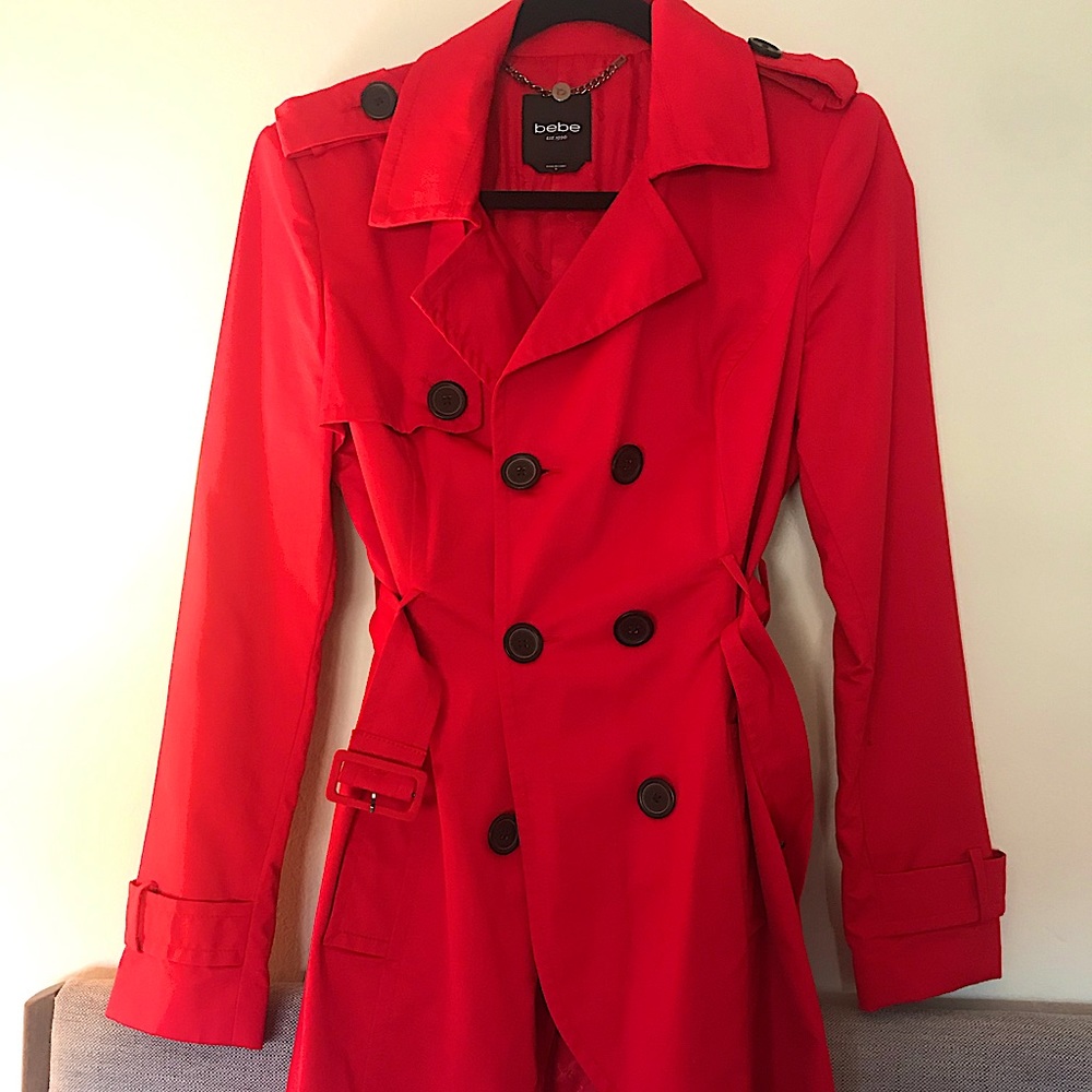 Bebe Red Trench Coat with Belt